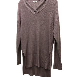 Maurices Knit V-Neck High/Low Hem Sweater with Dropped Shoulders W S M Rose Pink